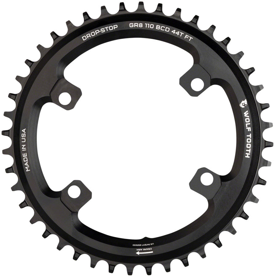 NEW Wolf Tooth Shimano 110 Asymmetric BCD Chainring - 38t, 110 Asymmetric BCD, 4-Bolt, Drop-Stop Flattop, For Shimano GRX Cranks, Black
