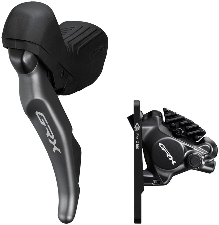 NEW Shimano GRX ST-RX820 Shift/Brake Lever with BR-RX820 Hydraulic Disc Brake Caliper - Left/Front, 2x, Flat Mount Caliper, Black - Around the Cycle