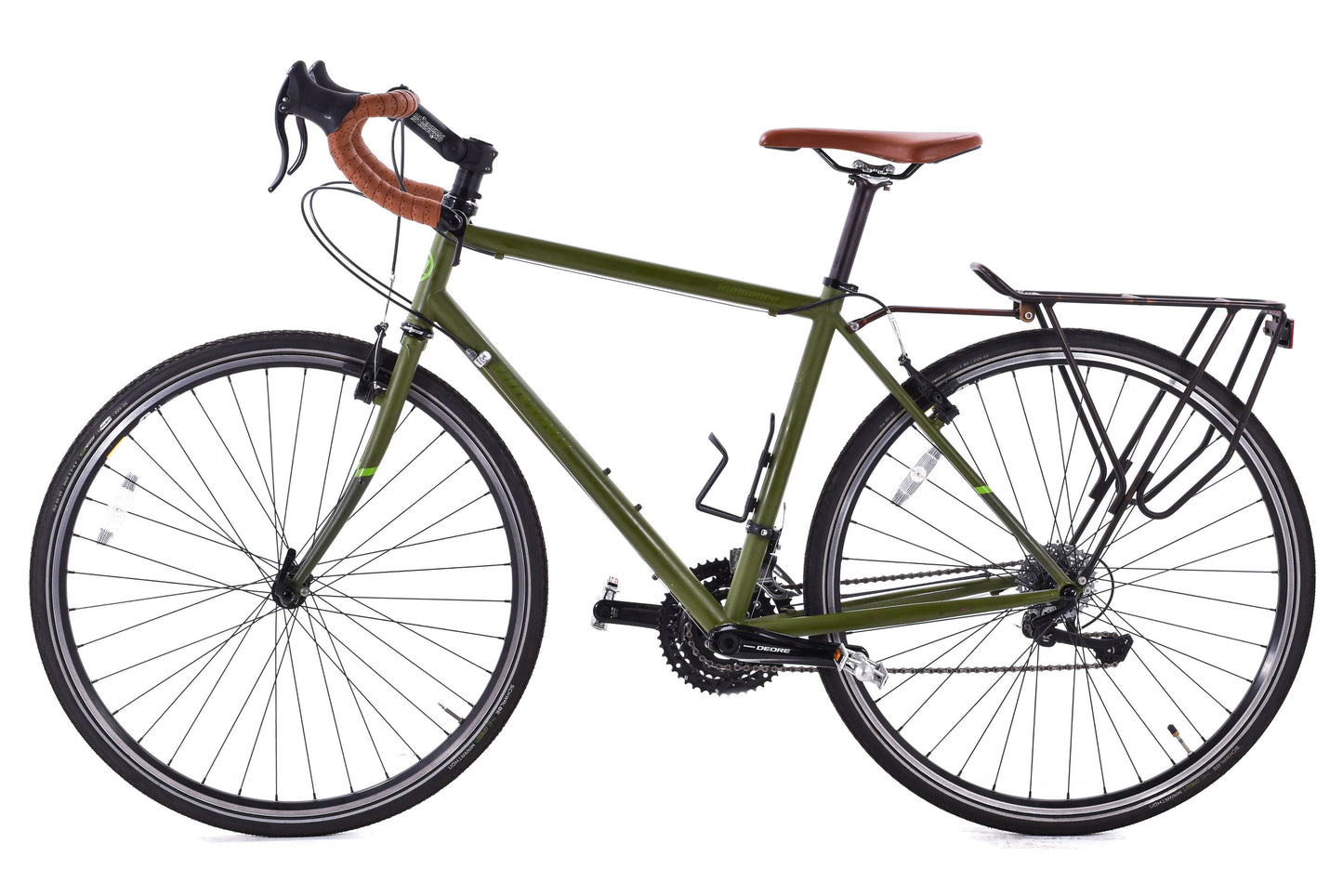USED Novara Randonee Medium Touring Bike Reynolds 520 Steel Shimano 3x10 speed Green w/ Rack