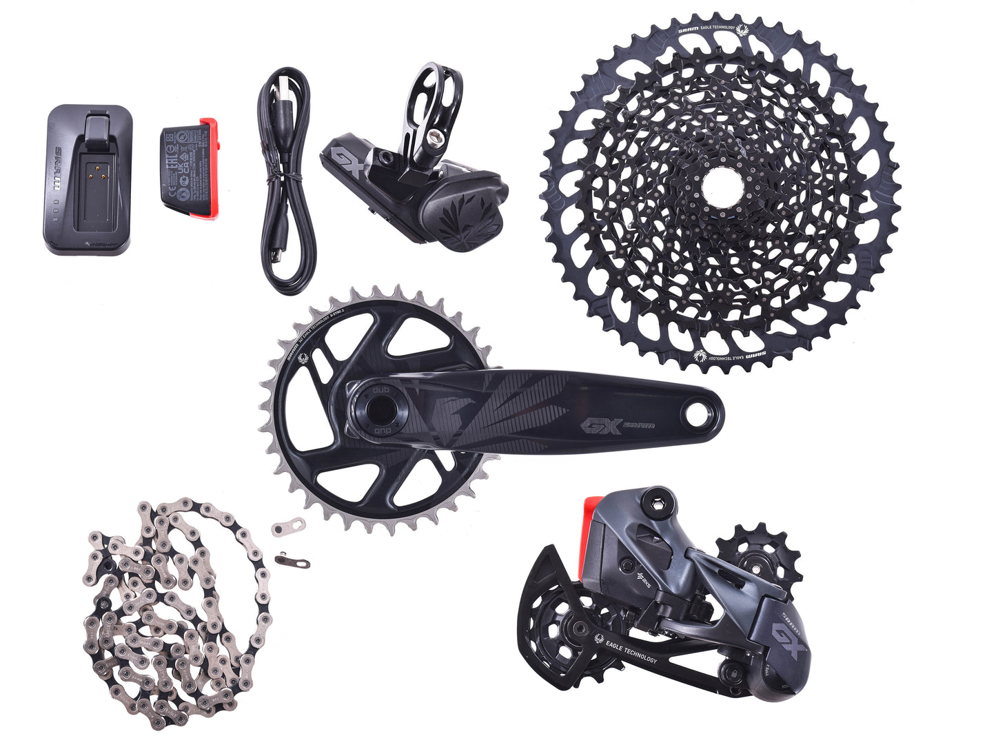NEW take off SRAM GX Eagle AXS Groupset Rear Derailleur, Shifter, Cassette 10-52t, Chain, 175mm 34T Crank Charger/Cord, Battery
