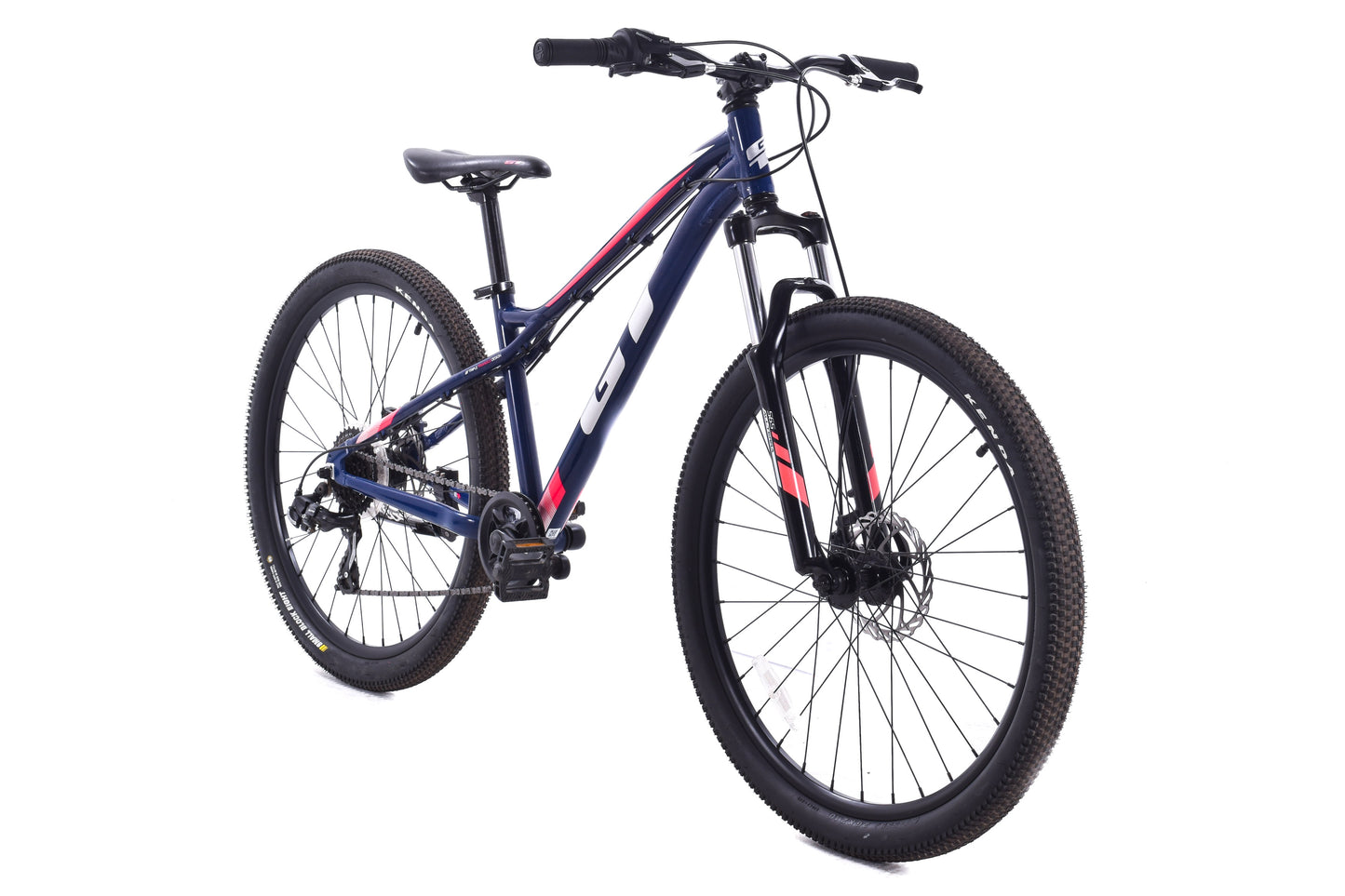 USED GT Stomper Pro Youth Alloy MTB 26" Shimano 7 Speed Blue/Pink/Gray
