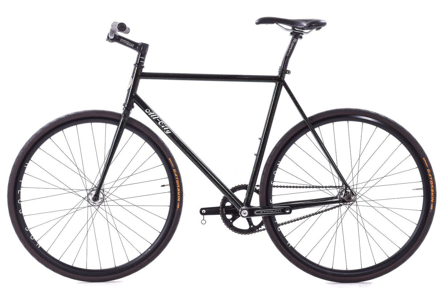 USED All-City Big Block Fixed Gear Track Bike 55cm H+Son Archetype Omnium Crank Black Green Sparkle