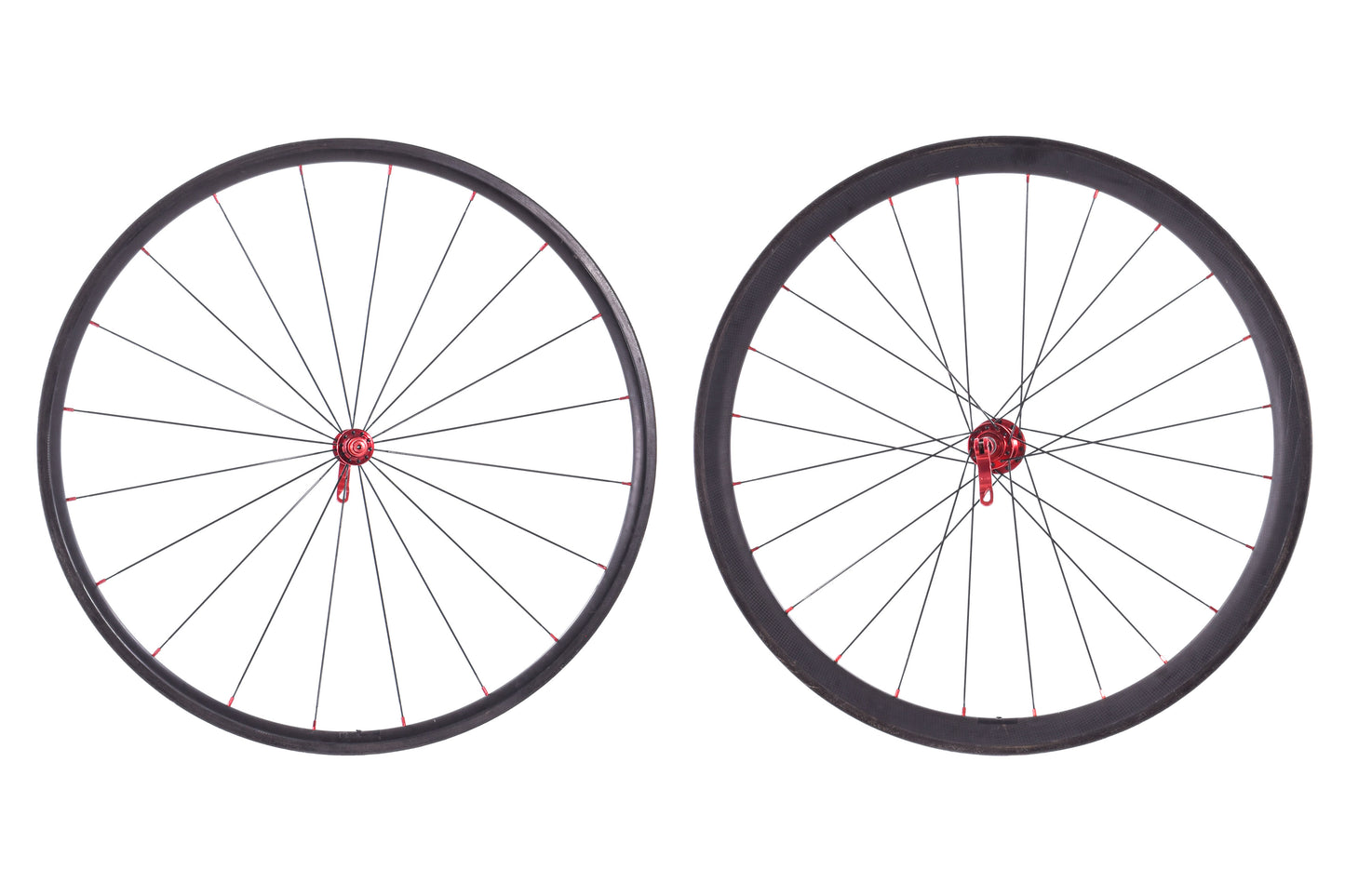 USED Tubular Road/CX Wheels Carbon Rim Brake Red Hubs Shimano/SRAM 11-Speed