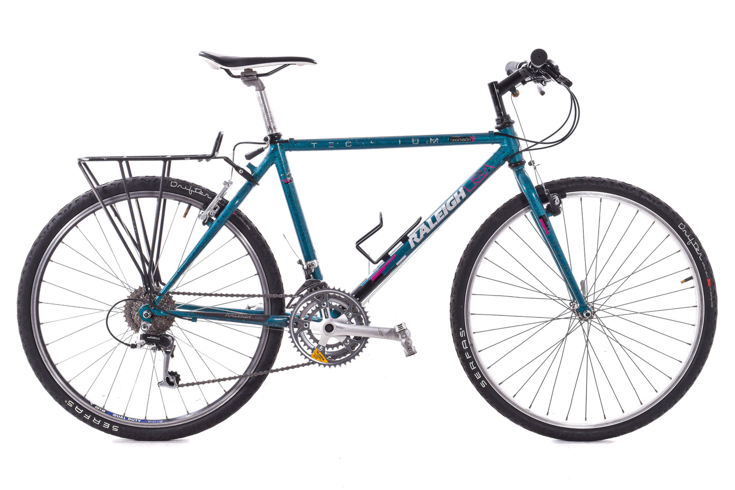 USED 90's Raleigh Technium Medium ATB w/ Splatter Paint Aqua/Black 3x8 speed