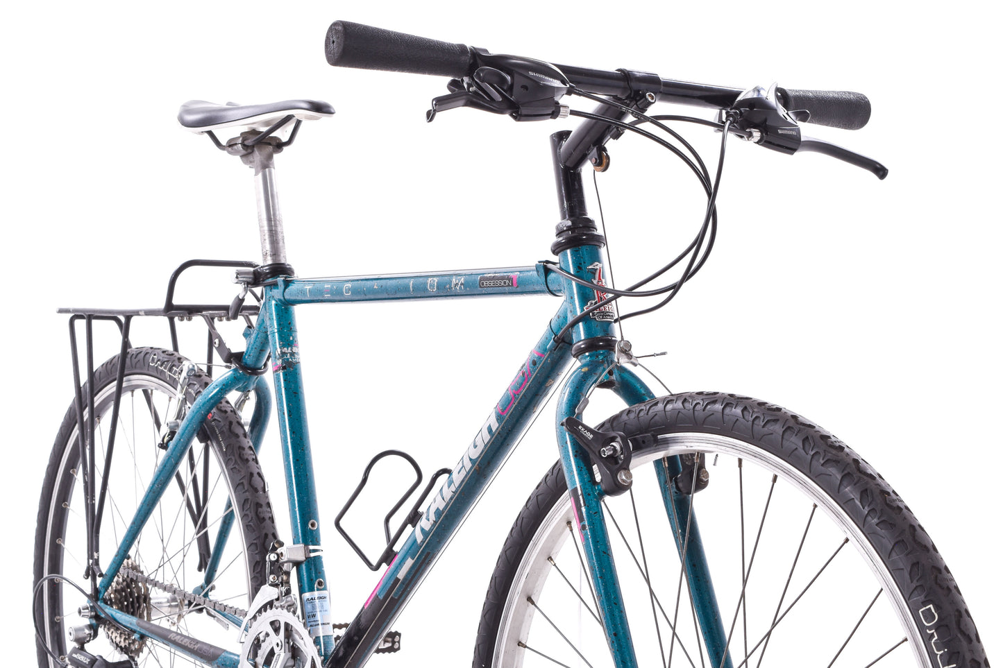 USED 90's Raleigh Technium Medium ATB w/ Splatter Paint Aqua/Black 3x8 speed