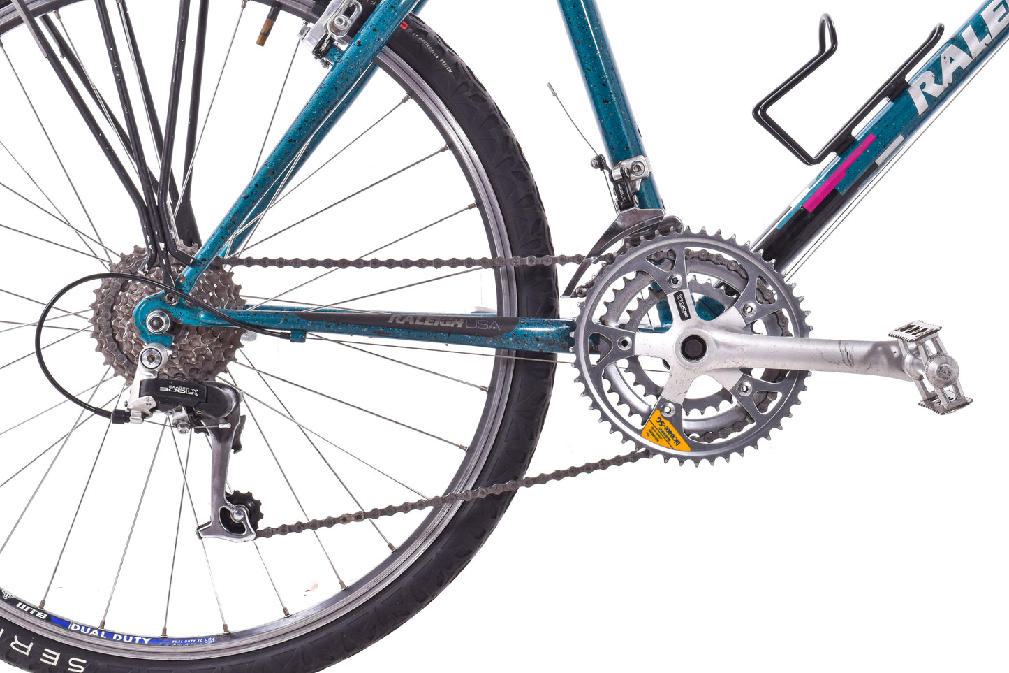 USED 90's Raleigh Technium Medium ATB w/ Splatter Paint Aqua/Black 3x8 speed