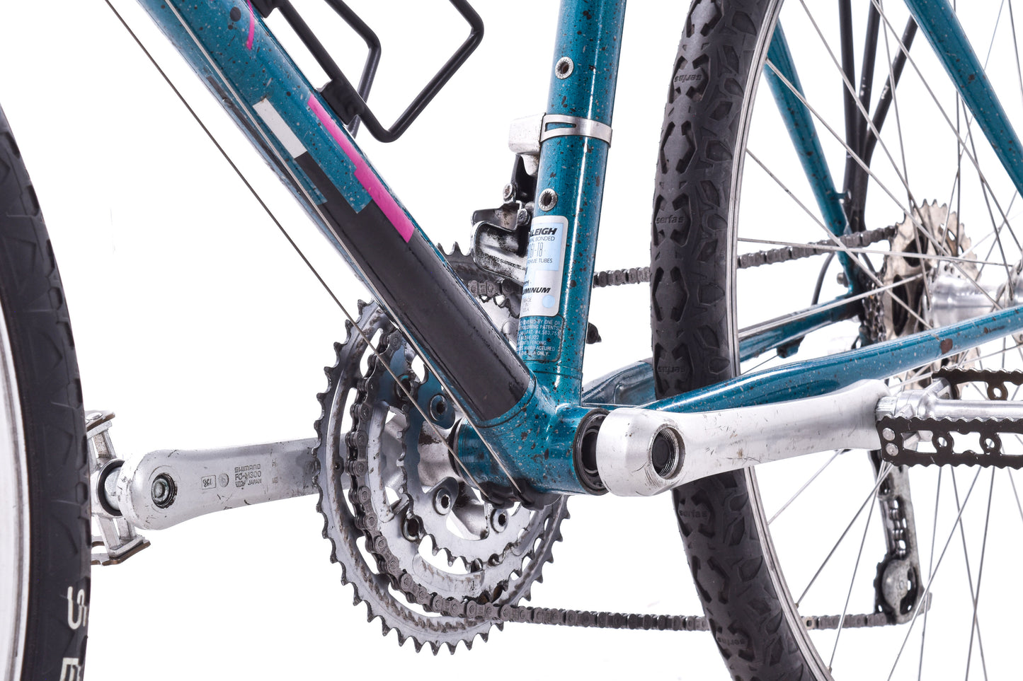 USED 90's Raleigh Technium Medium ATB w/ Splatter Paint Aqua/Black 3x8 speed