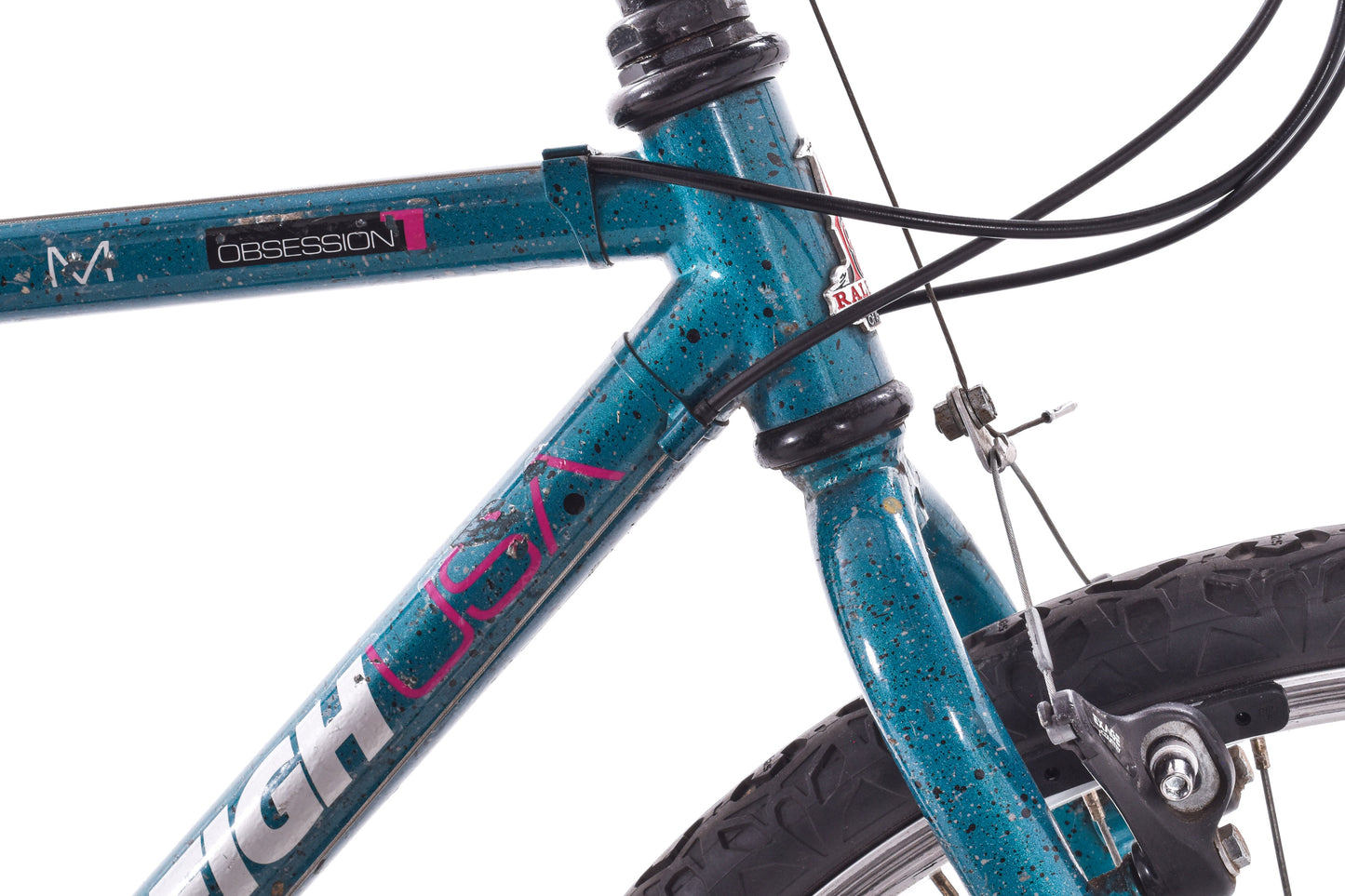 USED 90's Raleigh Technium Medium ATB w/ Splatter Paint Aqua/Black 3x8 speed