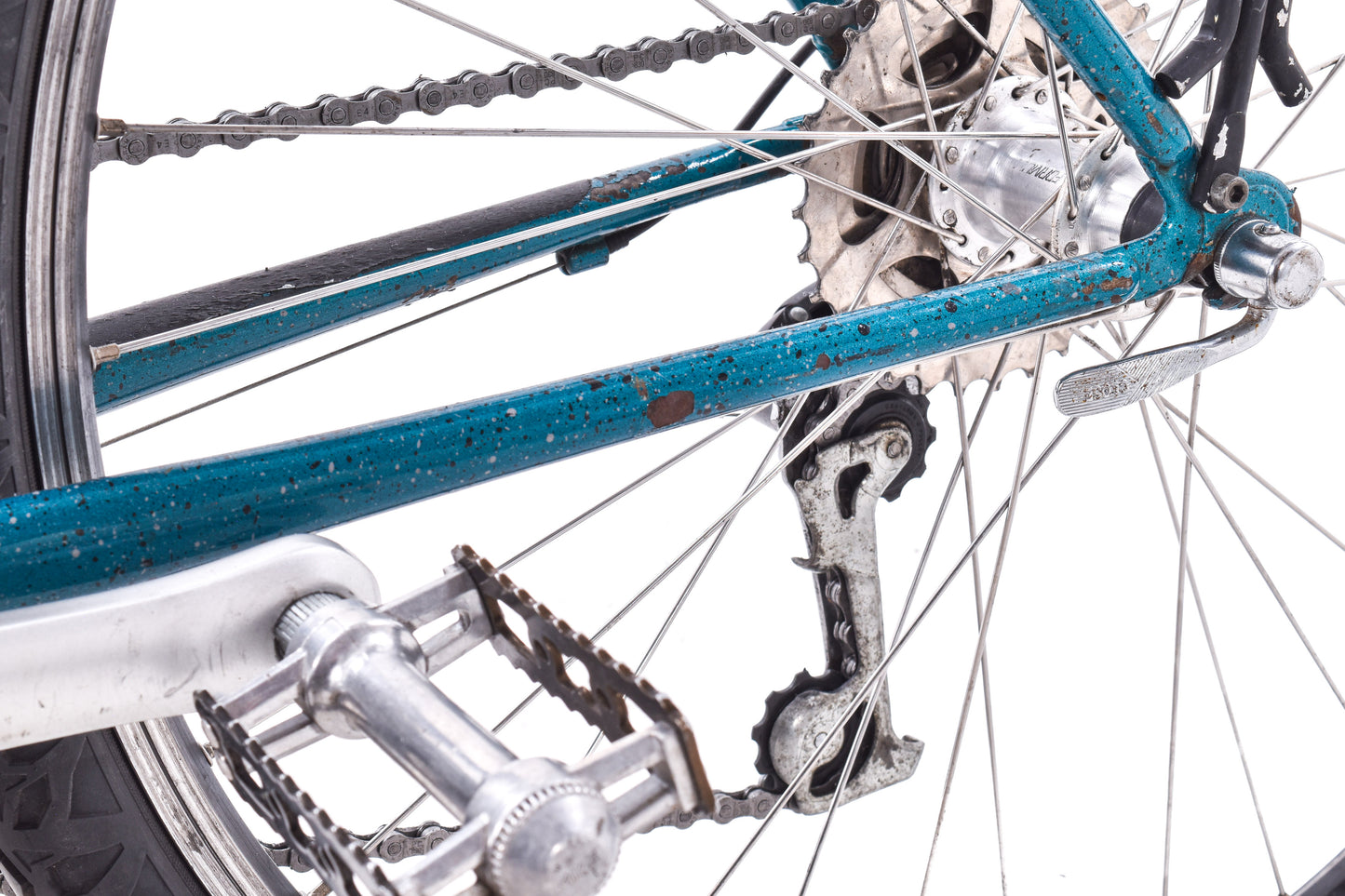 USED 90's Raleigh Technium Medium ATB w/ Splatter Paint Aqua/Black 3x8 speed
