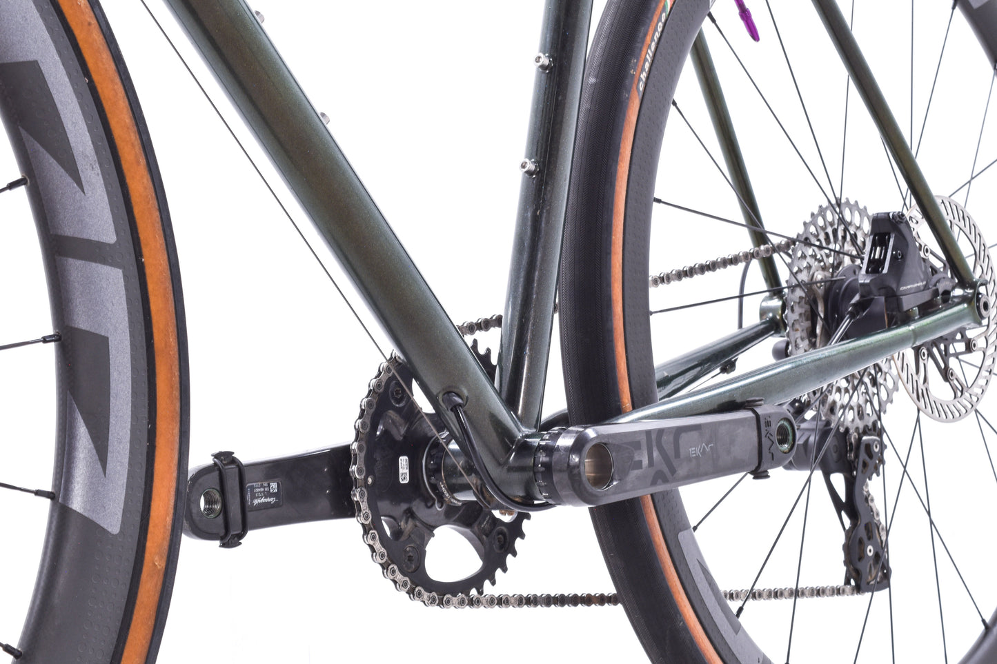 USED Custom Sycip Steel Gravel All-Road Bike 56cm Campagnolo Ekar 1x13 speed ENVE Fork Zipp 303 Wheels Green Sparkle