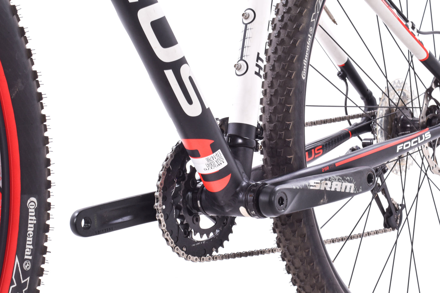 USED 2013 Focus Black Forest 29R 1.0 Small Hardtail Mountain Bike White/Black/Red SRAM X0 2x10