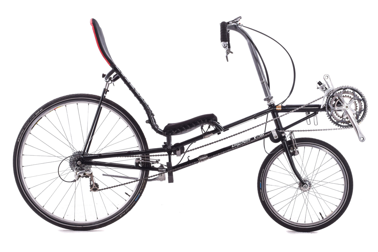 USED Lightning P-38 Voyager S&S Coupled Breakaway Medium Steel Road Touring Recumben Bike Shimano Ultegra 3x9 speed Black