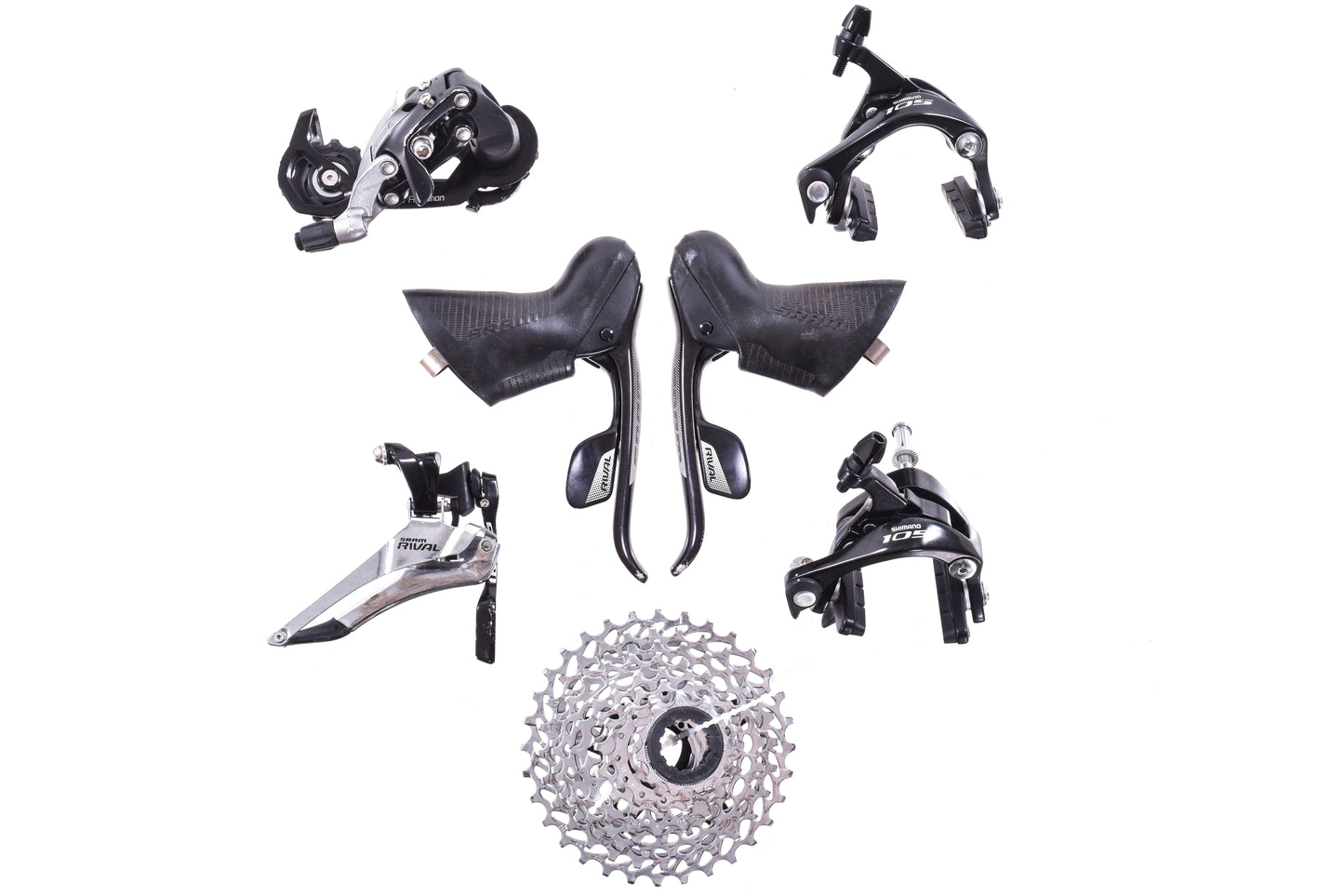 USED SRAM Rival 22 2x11 Speed Road Bike Groupset Rim Brake 11-32t WiFli Shimano 105 Calipers