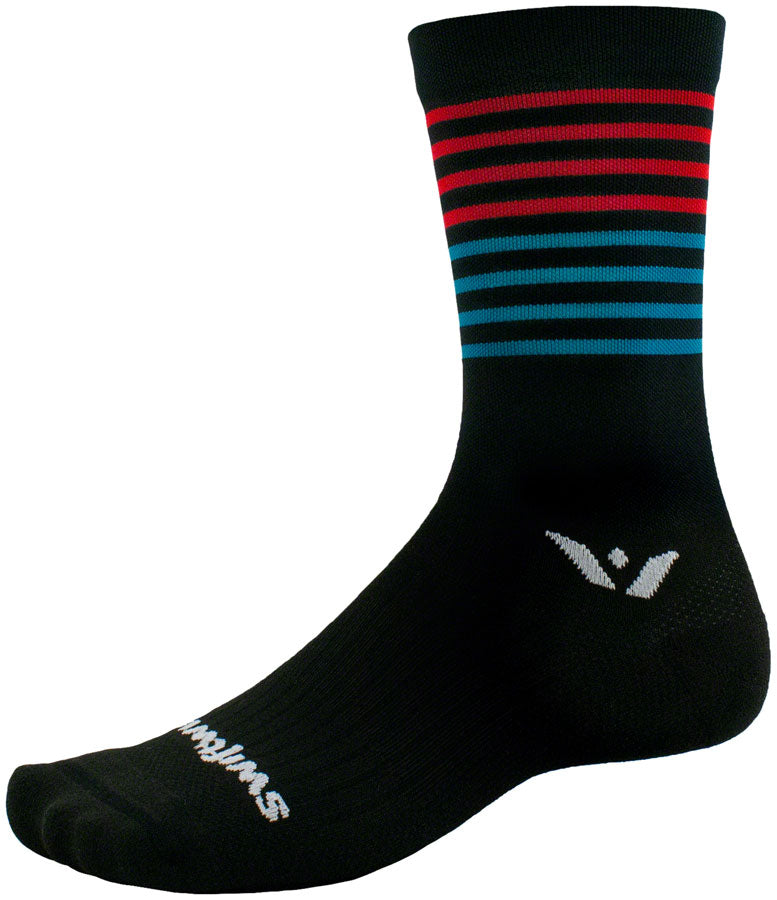 NEW Swiftwick Aspire Seven Stripe Socks - Red Blue, Medium - Around the Cycle