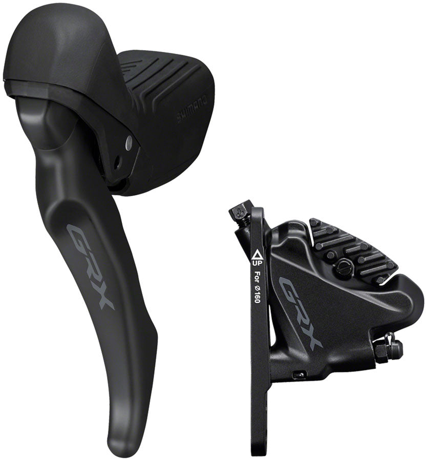 NEW Shimano GRX BL-RX610 Brake Lever with BR-RX400 Hydraulic Disc Brake Caliper - Left/Front, Flat Mount Caliper, Black - Around the Cycle