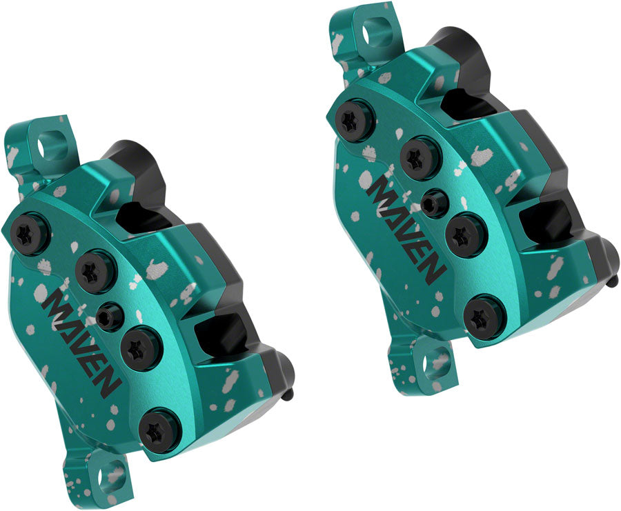 NEW SRAM Maven Ultimate Stealth Expert Disc Brake Kit - Front/Rear Levers, Front/Rear Teal Splatter Calipers, Adapters, Rotors, Bleed Kit, A1