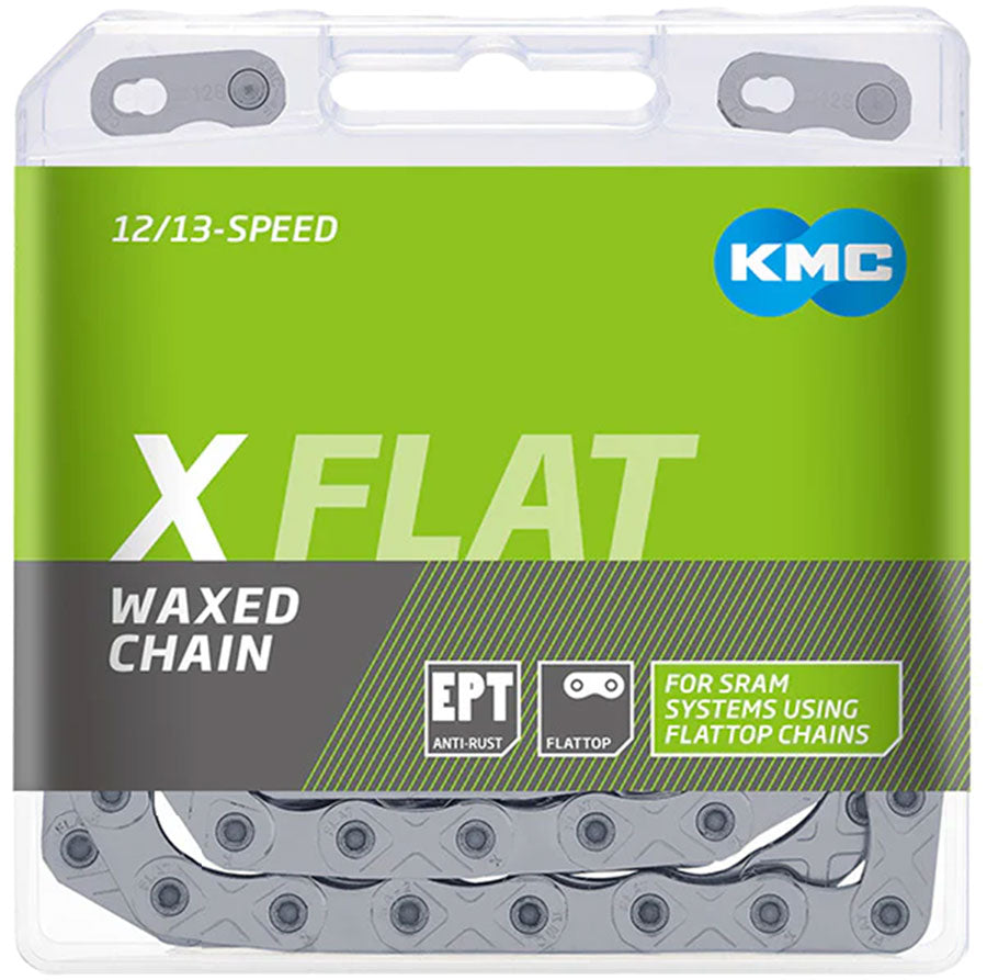 NEW KMC X-Flat EPT Waxed Chain - 12/13-Speed, 126 Links, Compatible with SRAM T-Type and AXS Systems, Silver