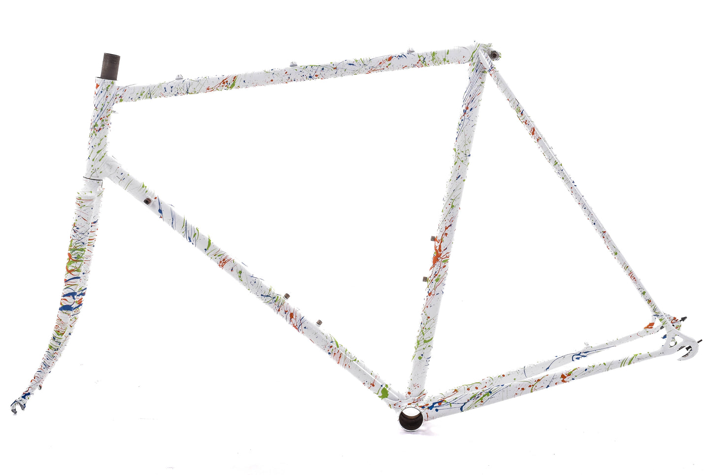 USED Vintage Lugged Steel Road Bike Frame 57cm Campagnolo Dropouts White/Multi-Color Splatter Re-Paint