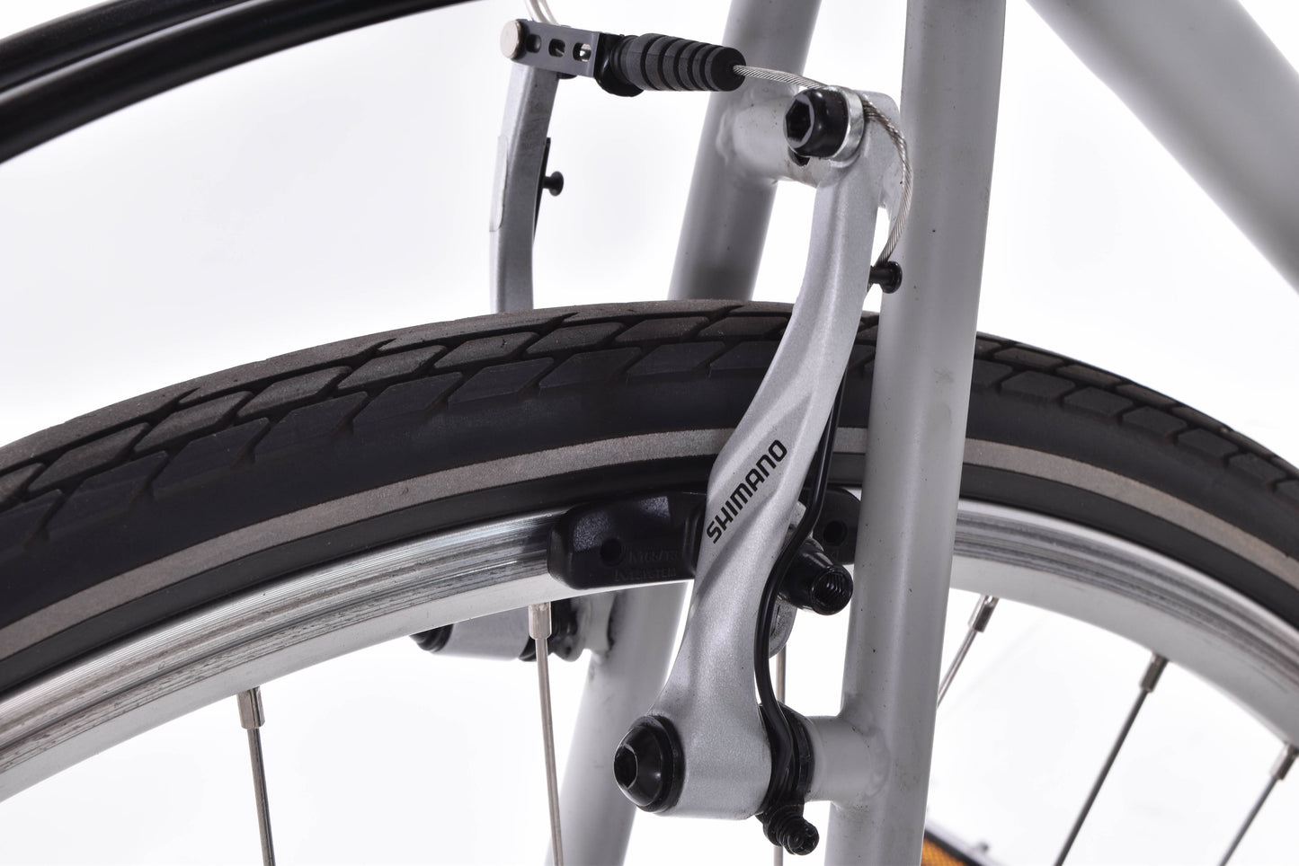 USED Brilliant L Train Medium Gates Belt Drive 7 speed Steel Commuter Bike Shimano Nexus V-Brake Gray w/ Rack + Bag