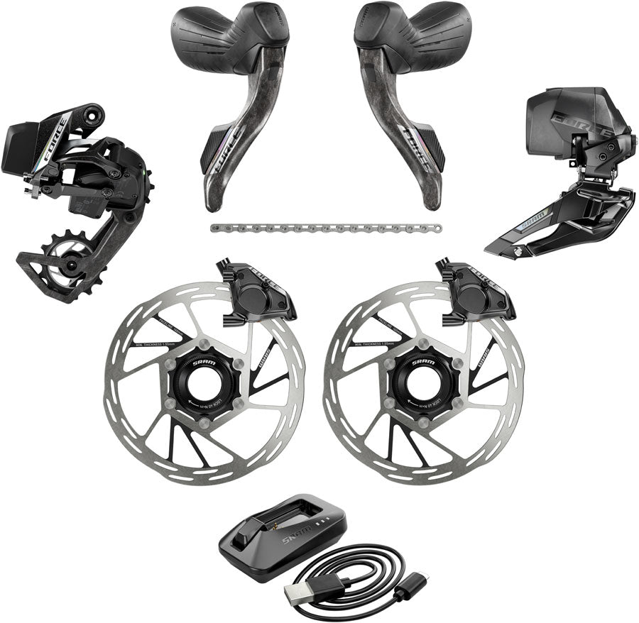NEW SRAM Force eTap AXS Road Groupset - 2x12-Speed, HRD Shift/Brake Levers, FM Calipers, CL Rotors, Chain, F/R Derailleurs, E1