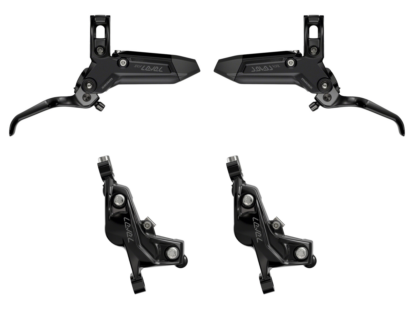 NEW SRAM Level Silver Stealth 4-Piston Disc Brake and Lever - Front and Rear Set