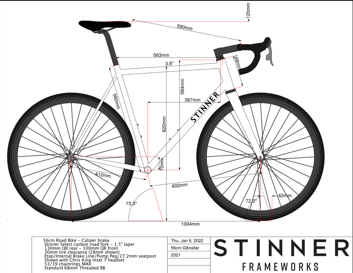 USED 2022 Stinner Gibraltar Steel Road Frameset 56cm Orange Rim Brake White Industries Headset