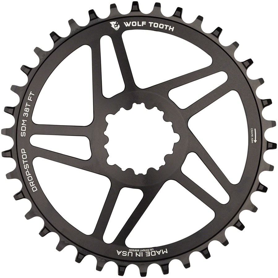 NEW Wolf Tooth Direct Mount Chainring - 38t, SRAM Direct Mount, For SRAM 3-Bolt, 6mm Offset, Drop-Stop B, Flattop Compatible, Black - Around the Cycle