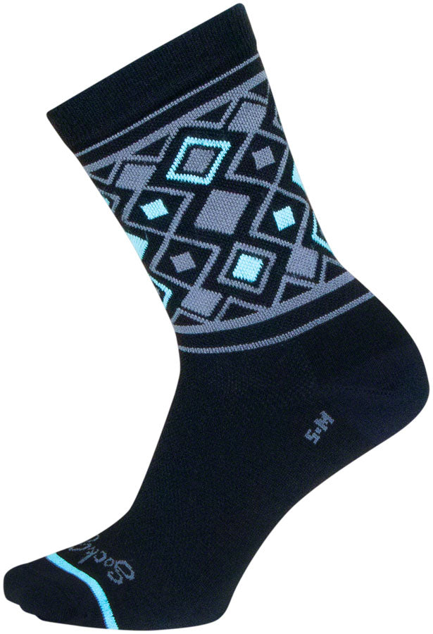 NEW SockGuy Diamond Crew Socks - 6 inch, Black/Gray/Blue, Small/Medium - Around the Cycle
