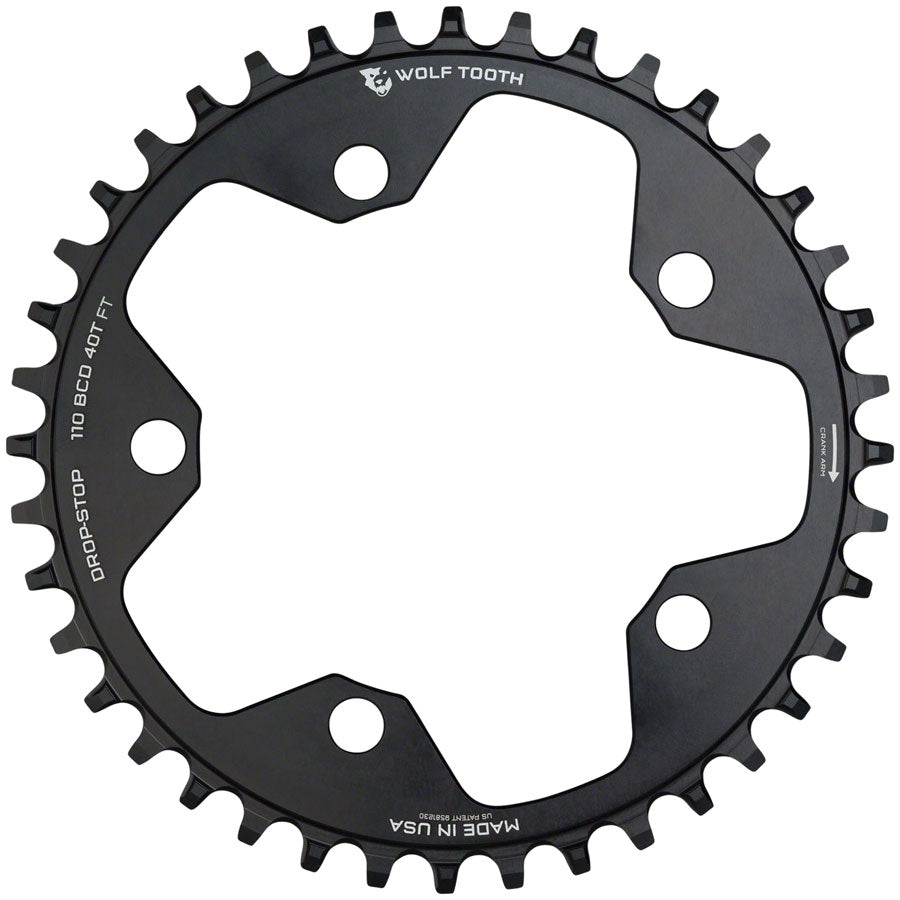 NEW Wolf Tooth 110 BCD Cyclocross and Road Chainring - 40t, 110 BCD, 5-Bolt, Drop-Stop, 10/11/12-Speed Eagle and Flattop Compatible, Black