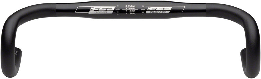 NEW Full Speed Ahead FSA Omega Compact Drop Handlebar - Aluminum, 31.8mm, 38cm, Black