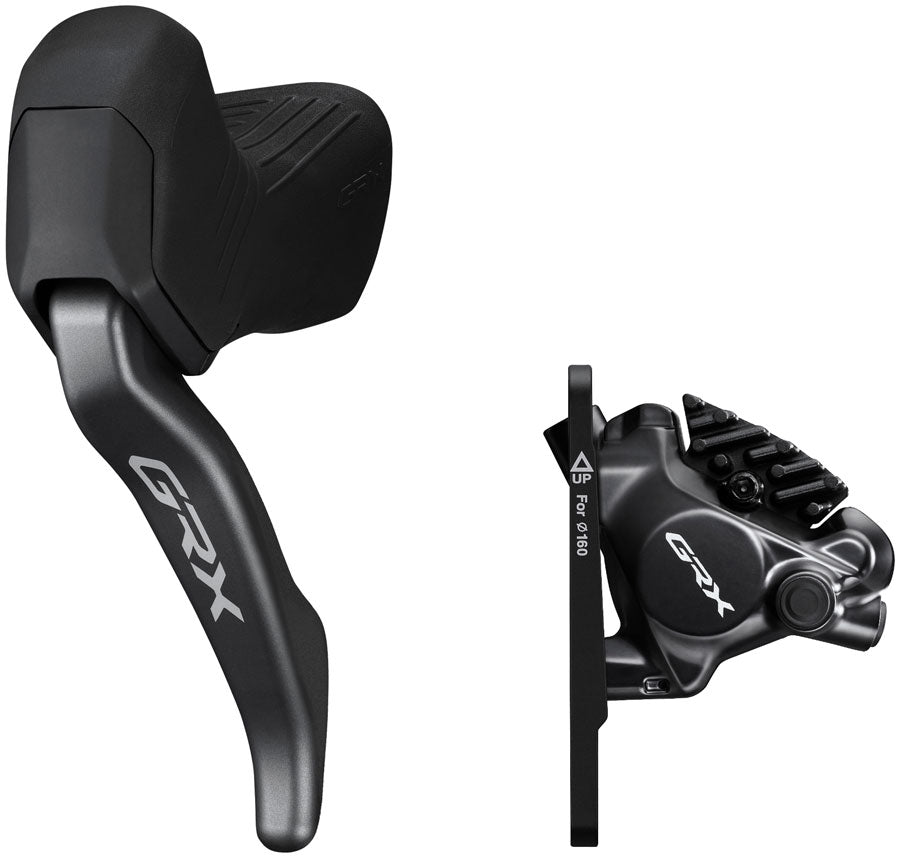 NEW Shimano GRX ST-RX825 Di2 Shift/Brake Lever with BR-RX820 Hydraulic Disc Brake Caliper - Left/Front, 1x, Flat Mount Caliper, Black - Around the Cycle