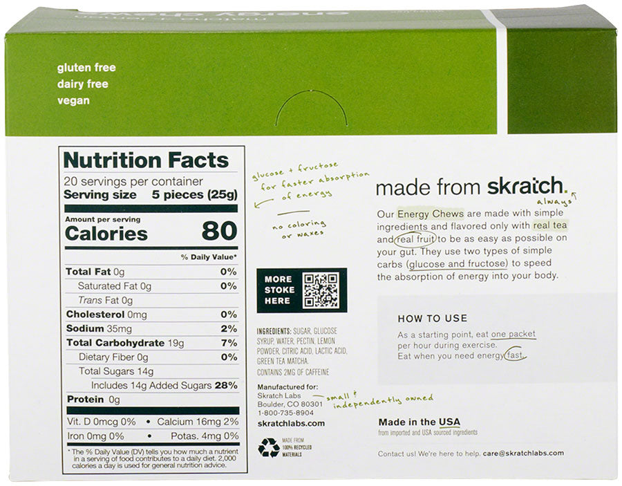 NEW Skratch Labs Sport Energy Chews: Matcha Green Tea and Lemon, Box of 10