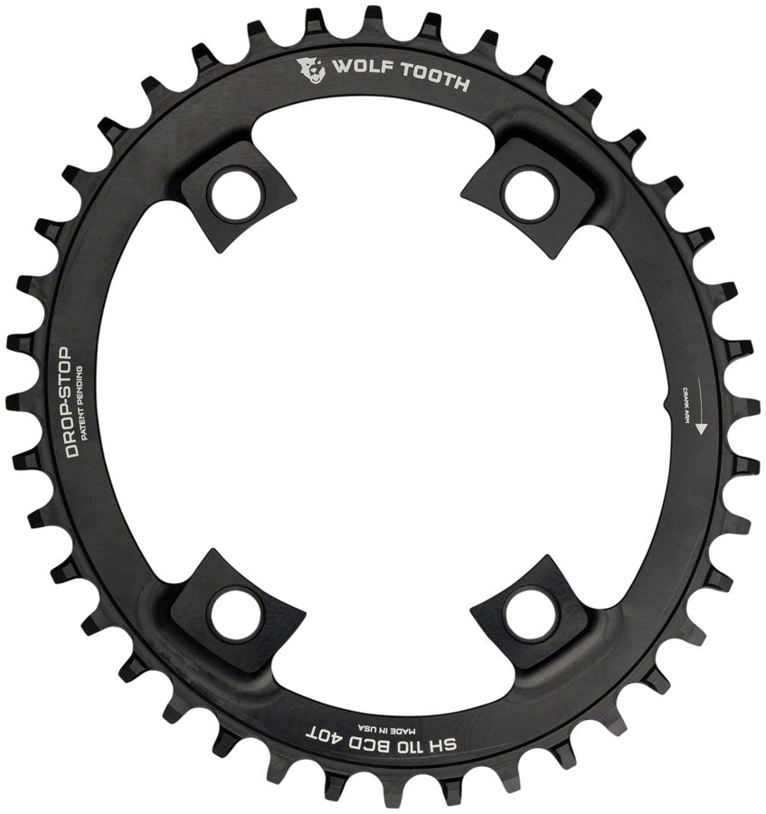 NEW Wolf Tooth Elliptical Shimano 110 Asymmetric BCD Chainring - 40t, 110 Asymmetric BCD, 4-Bolt, Drop-Stop, For Shimano Cranks, Black - Around the Cycle