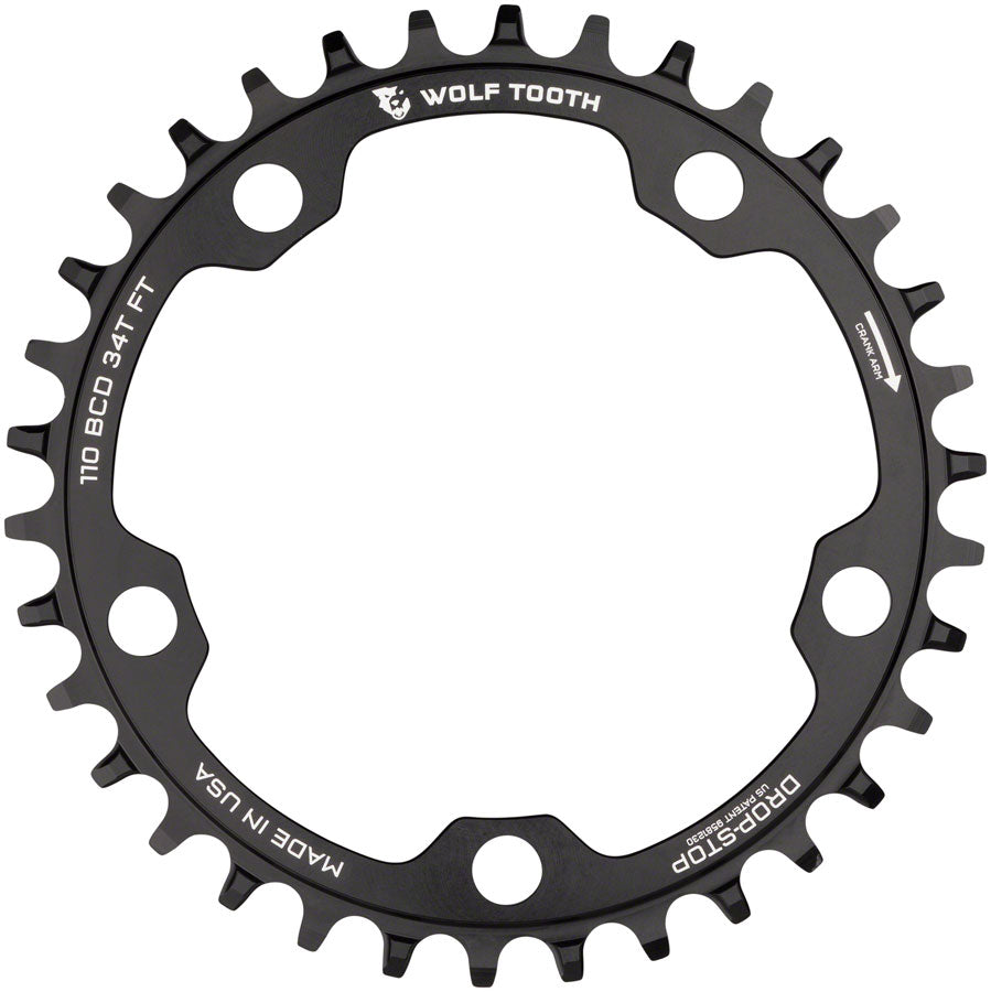NEW Wolf Tooth 110 BCD Cyclocross and Road Chainring - 34t, 110 BCD, 5-Bolt, Drop-Stop, 10/11/12-Speed Eagle and Flattop Compatible, Black