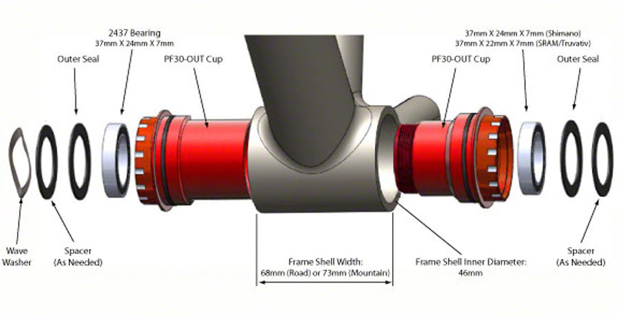 NEW Wheels Manufacturing PressFit 30 to SRAM Bottom Bracket with Angular Contact Bearings Black Cups