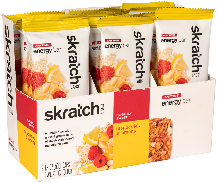 NEW Skratch Labs Anytime Energy Bar: Raspberries and Lemon, Box of 12
