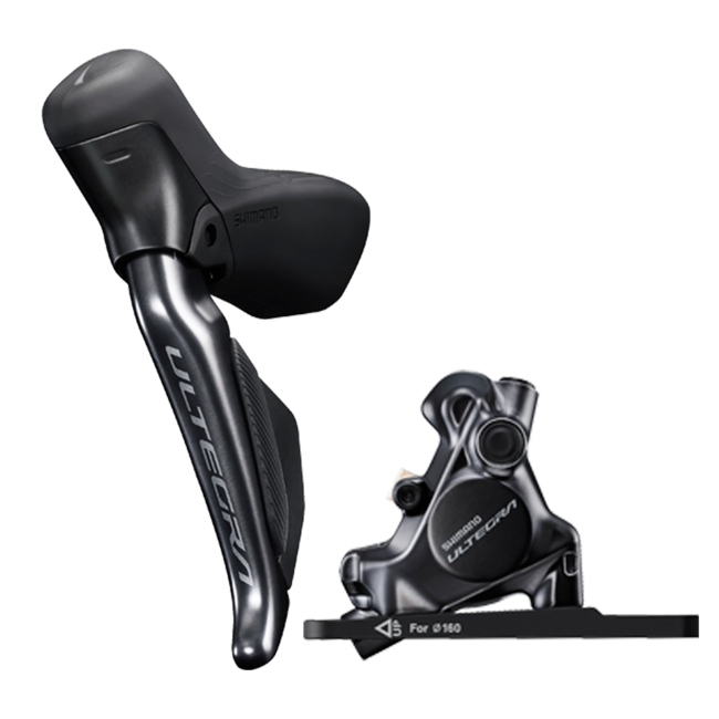 NEW Shimano Ultegra ST-R8170/BR-R8170 Di2 Shift/Brake Lever and Hydraulic Disc Caliper - Left/Front, 2x12-Speed, Flat Mount, Black - Around the Cycle