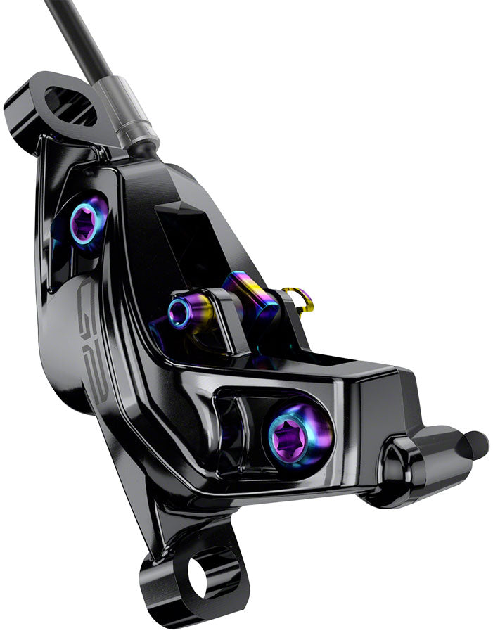 NEW SRAM G2 Ultimate Disc Brake and Lever - Rear, Post Mount, Carbon Lever, Titanium Hardware, Gloss Black with Rainbow Hardware, A2