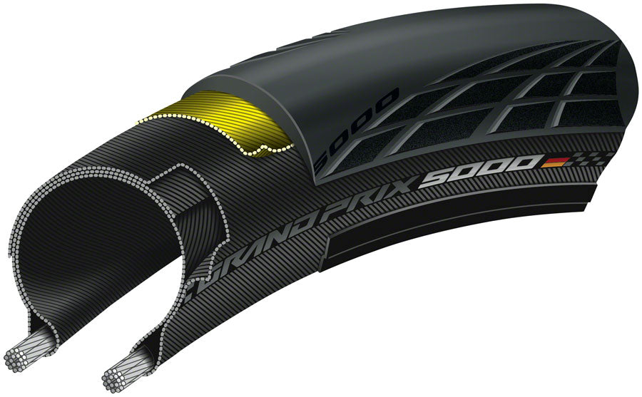 NEW Continental Grand Prix 5000 Tire - 700 x 25, Clincher, Folding, Black, 330tpi