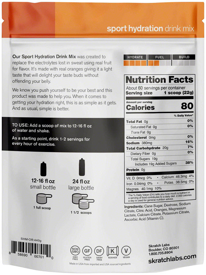 NEW Skratch Labs Sport Hydration Drink Mix: Orange, 60-Serving Resealable Pouch - Around the Cycle