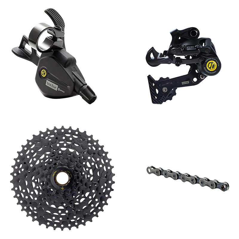 NEW Box Four 8s Groupset: Wide/Multi Rear Derailleur,Trigger-Shifter,Chain,Cassette(11-42)