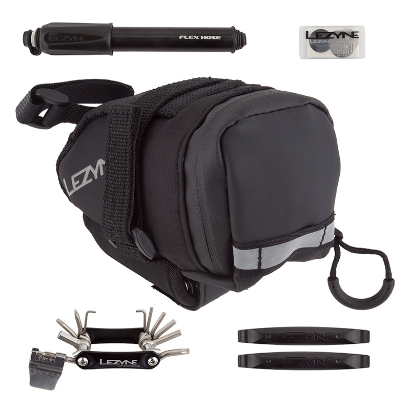 NEW Lezyne M-Caddy Seat Bag with Pump, Rap6 Tool, SmartKit, and Composite Matrix Tire Levers: Black - Around the Cycle