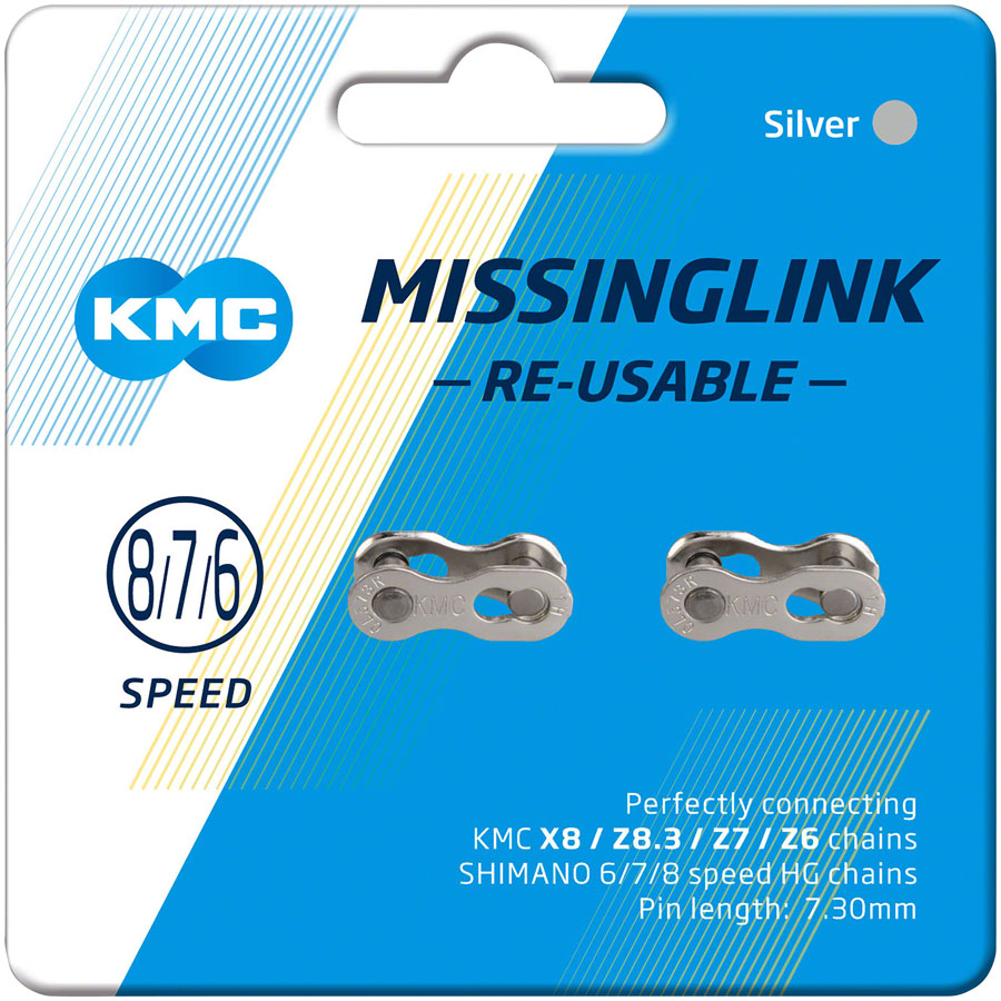 NEW KMC MissingLink CL573R 7.3mm Connector - 6,7,8-Speed, Reusable, Silver, 2 Pairs/Card - Around the Cycle