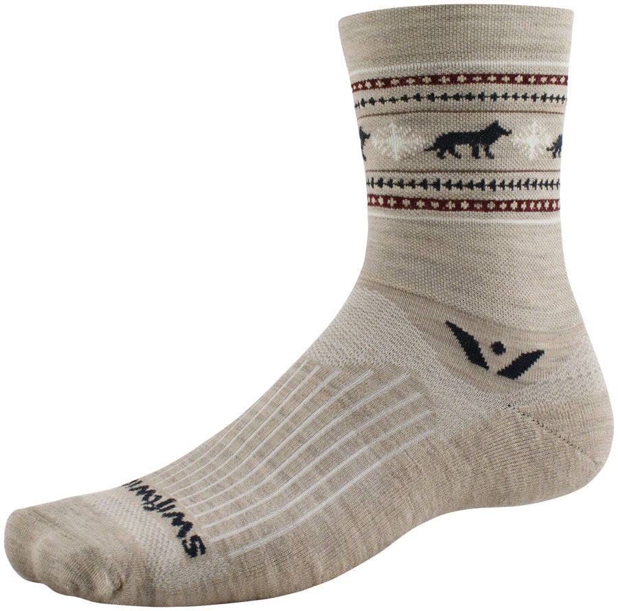 NEW Swiftwick Vision Five Winter Collection Socks - 5 inch, Winter Khaki Wolves, XL