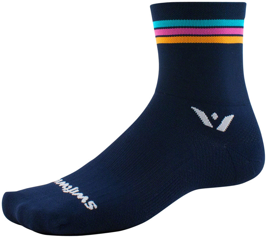 NEW Swiftwick Aspire Four Socks - 4 inch Navy Stripe Medium - Around the Cycle