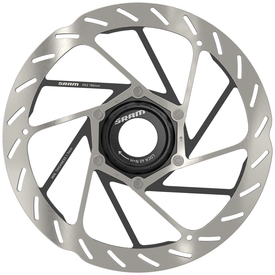 NEW SRAM HS2 Disc Brake Rotor - 180mm, Center Lock, Rounded, Silver/Black - Around the Cycle