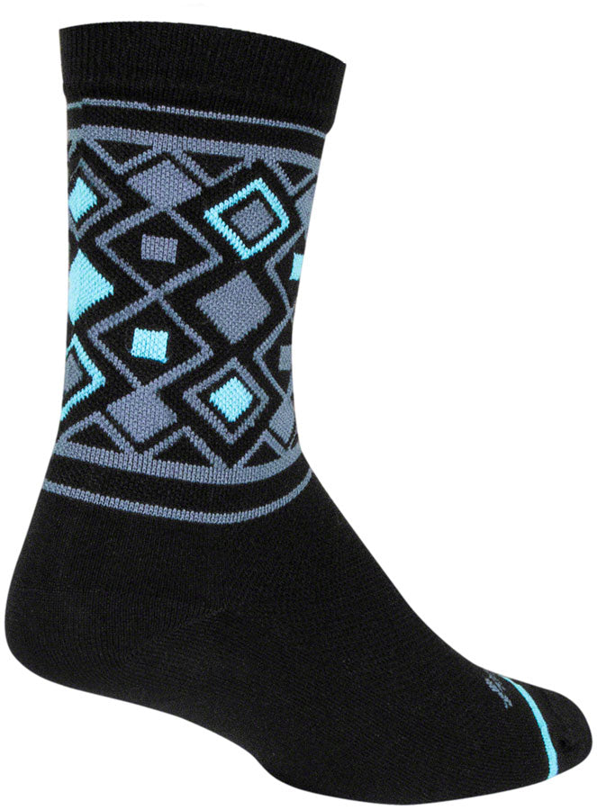NEW SockGuy Diamond Crew Socks - 6 inch, Black/Gray/Blue, Small/Medium - Around the Cycle