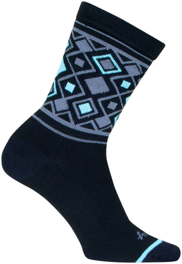 NEW SockGuy Diamond Crew Socks - 6 inch, Black/Gray/Blue, Small/Medium - Around the Cycle