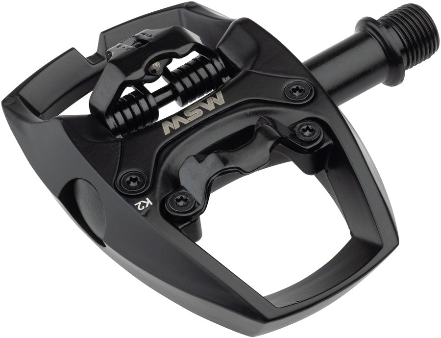 NEW MSW Flip I Pedals - Single Side Clipless with Platform, Aluminum, 9/16", Intense Black