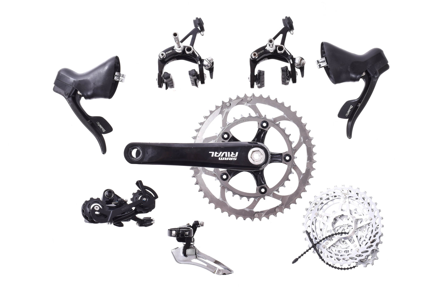 USED SRAM Rival 2x10 speed Endurance Road Groupset 172.5mm 50/34T Compact Crank 11-32T Cassette